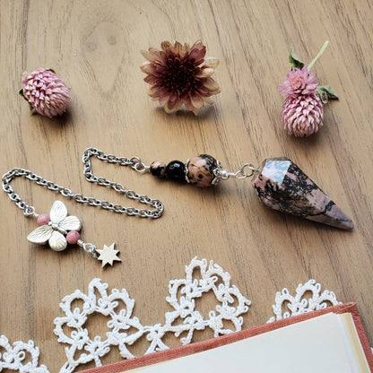 Rhodonite Butterfly Pendulum | Northern star | divination | scying | dowsing |