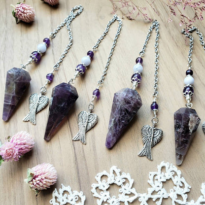 Amethyst Angel wing Pendulum | Purple stone | Psychic ability | intuition | divination | scying | dowsing |