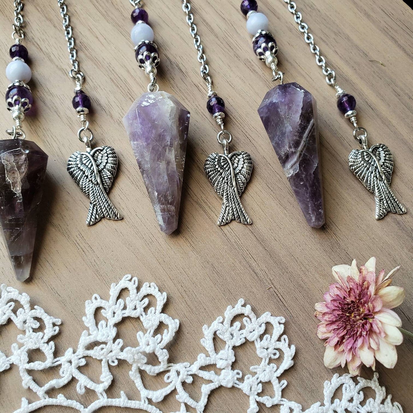 Amethyst Angel wing Pendulum | Purple stone | Psychic ability | intuition | divination | scying | dowsing |