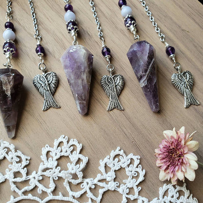 Amethyst Angel wing Pendulum | Purple stone | Psychic ability | intuition | divination | scying | dowsing |