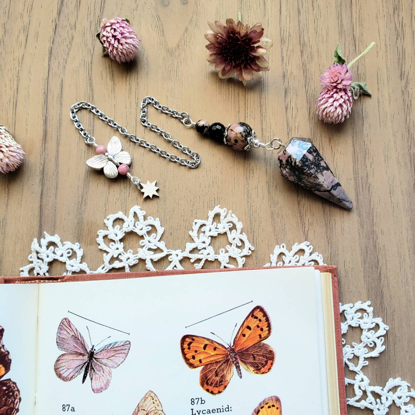 Rhodonite Butterfly Pendulum | Northern star | divination | scying | dowsing |