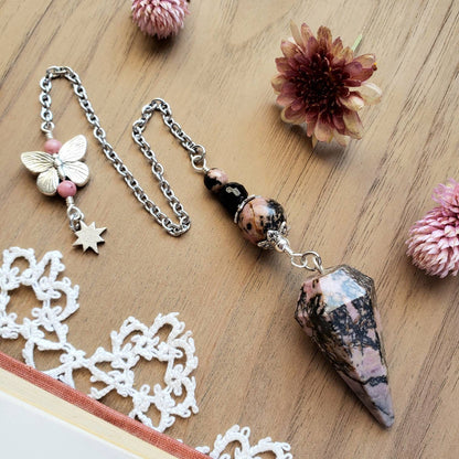 Rhodonite Butterfly Pendulum | Northern star | divination | scying | dowsing |