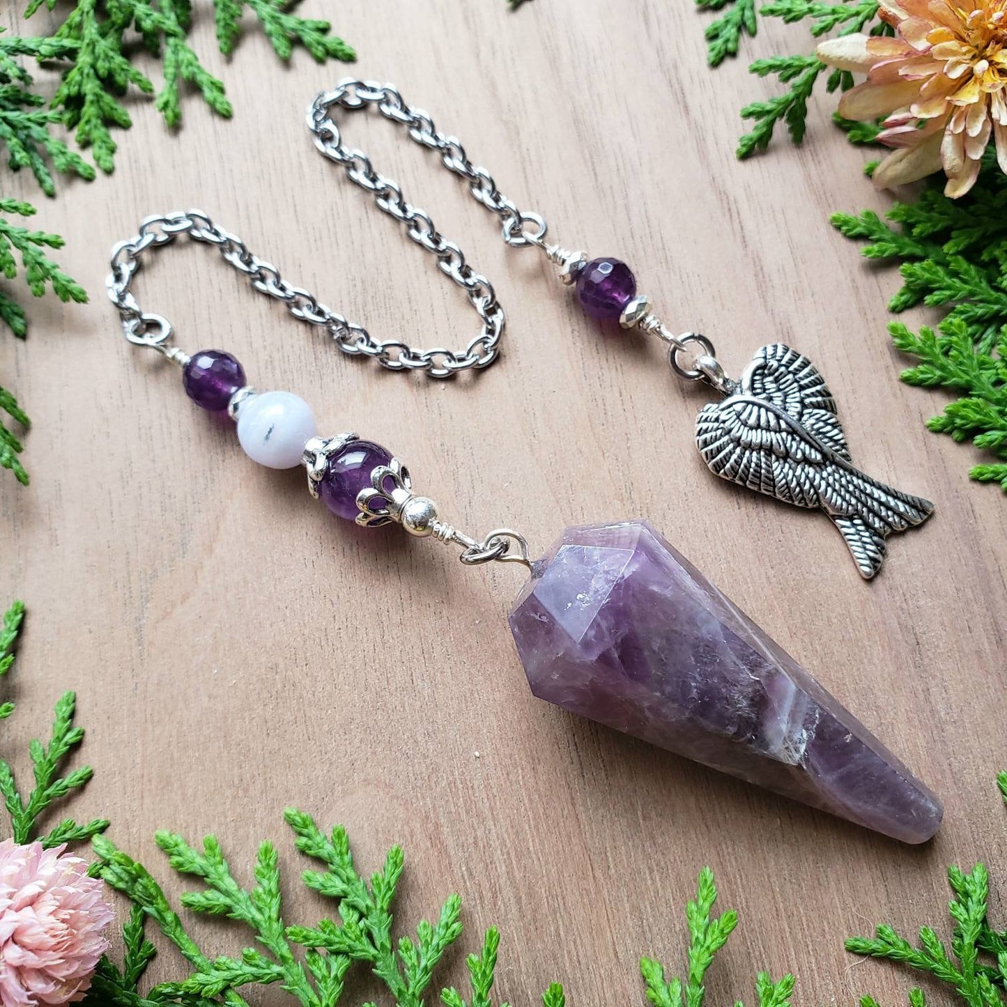 Amethyst Angel wing Pendulum | Purple stone | Psychic ability | intuition | divination | scying | dowsing |