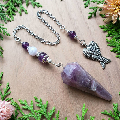 Amethyst Angel wing Pendulum | Purple stone | Psychic ability | intuition | divination | scying | dowsing |