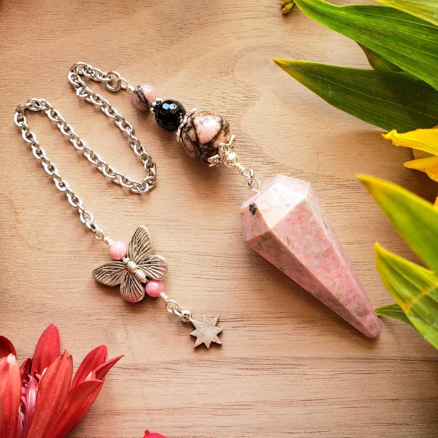 Rhodonite Butterfly Pendulum | Northern star | divination | scying | dowsing |