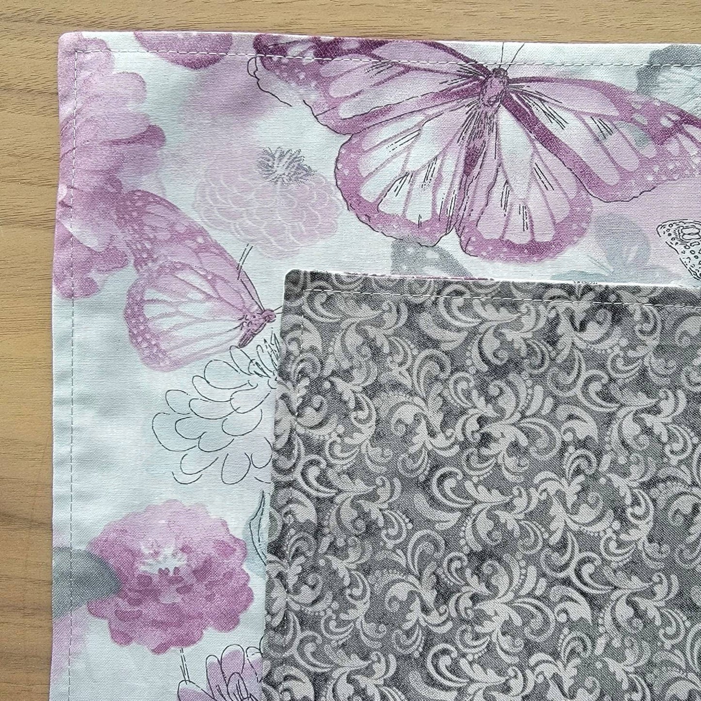 Butterflies and Flowers Altar cloth for divination | Purple Gray | Double sided | Daily tarot spread | small altar space |