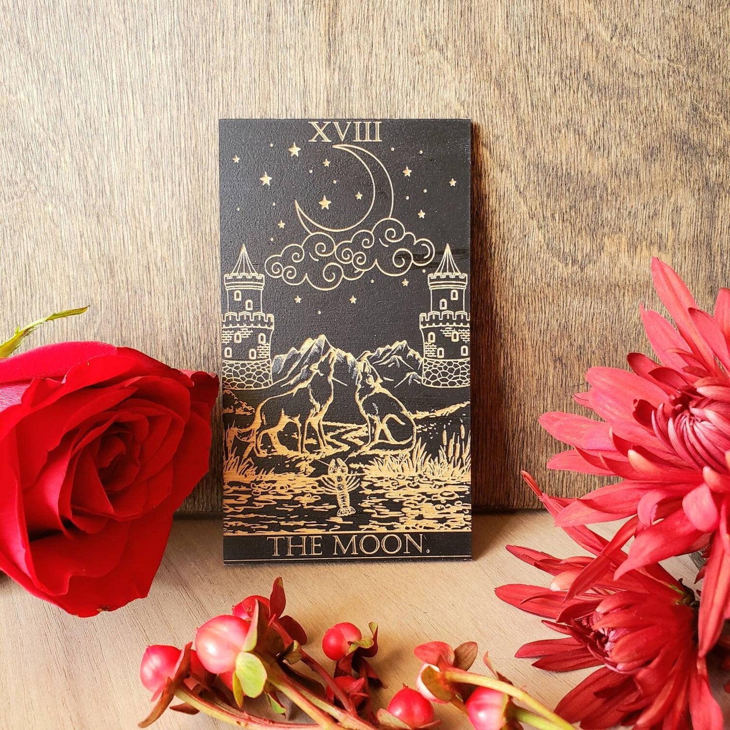 THE MOON. wood tarot card | Divination card | Oracle card |