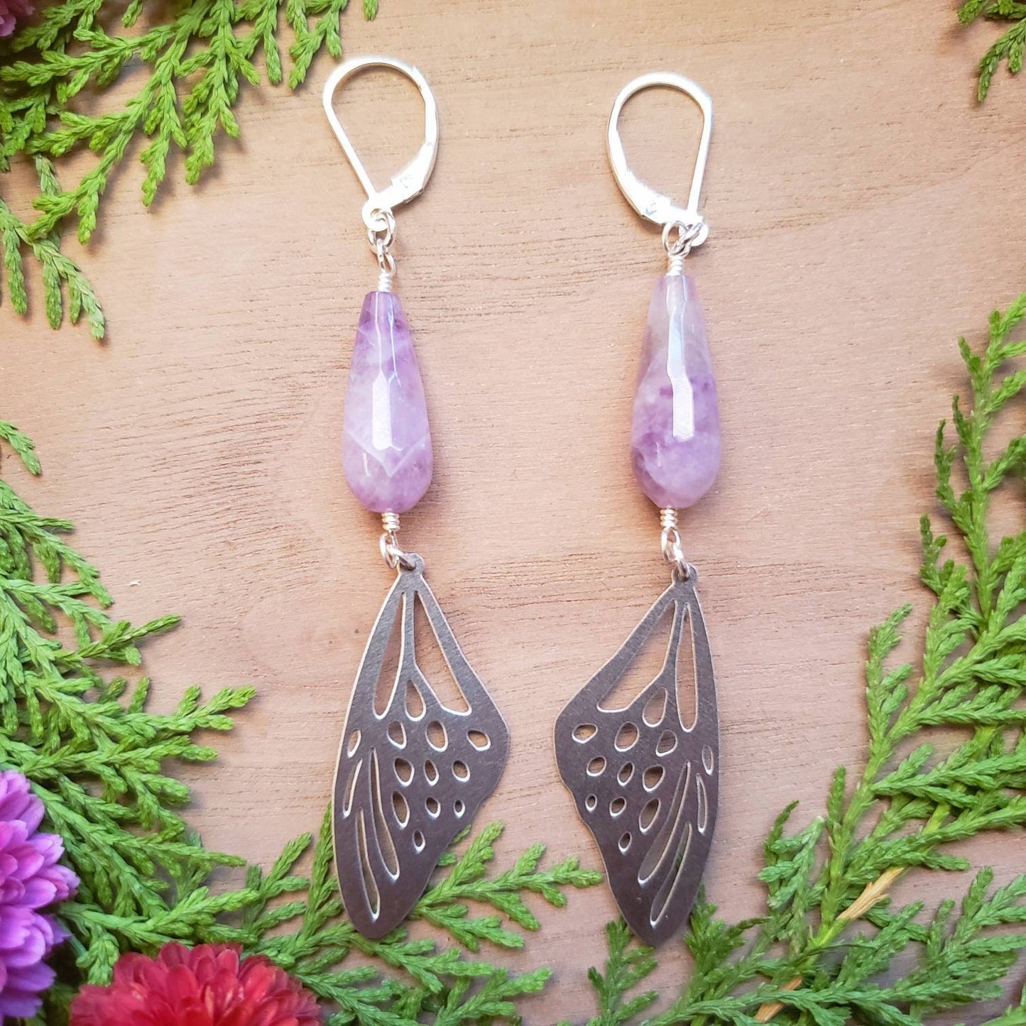 Butterfly Wings drop Earrings | Amethyst |  Spirit Animal | Animal total | Spirit Guide | Spirit Messenger