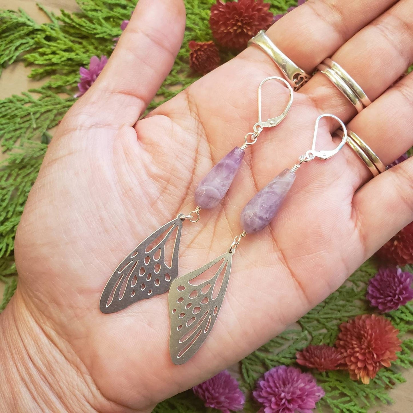 Butterfly Wings drop Earrings | Amethyst |  Spirit Animal | Animal total | Spirit Guide | Spirit Messenger