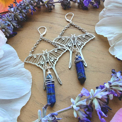 Luna Moth Spirit drop Earrings | Spirit Animal | Animal total | Spirit Guide | Spirit Messenger | Rose Quartz | Citrine | Lapis Lazuli