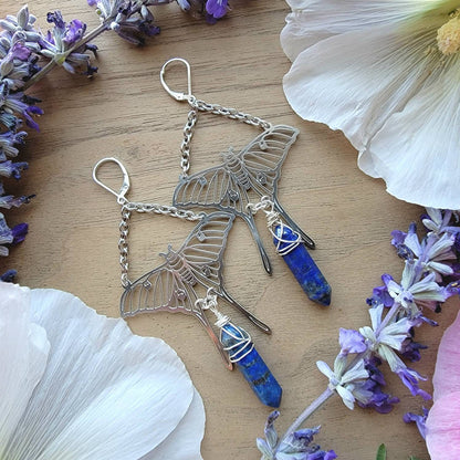 Luna Moth Spirit drop Earrings | Spirit Animal | Animal total | Spirit Guide | Spirit Messenger | Rose Quartz | Citrine | Lapis Lazuli