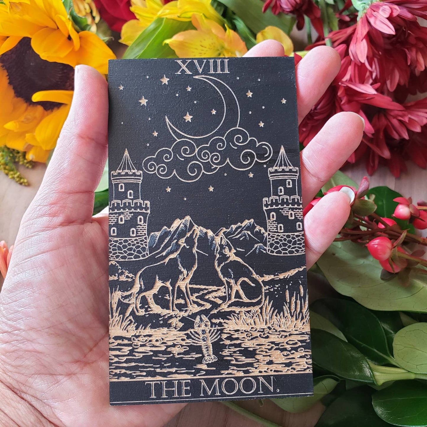 THE MOON. wood tarot card | Divination card | Oracle card |