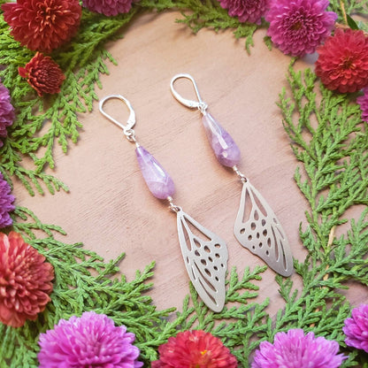 Butterfly Wings drop Earrings | Amethyst |  Spirit Animal | Animal total | Spirit Guide | Spirit Messenger