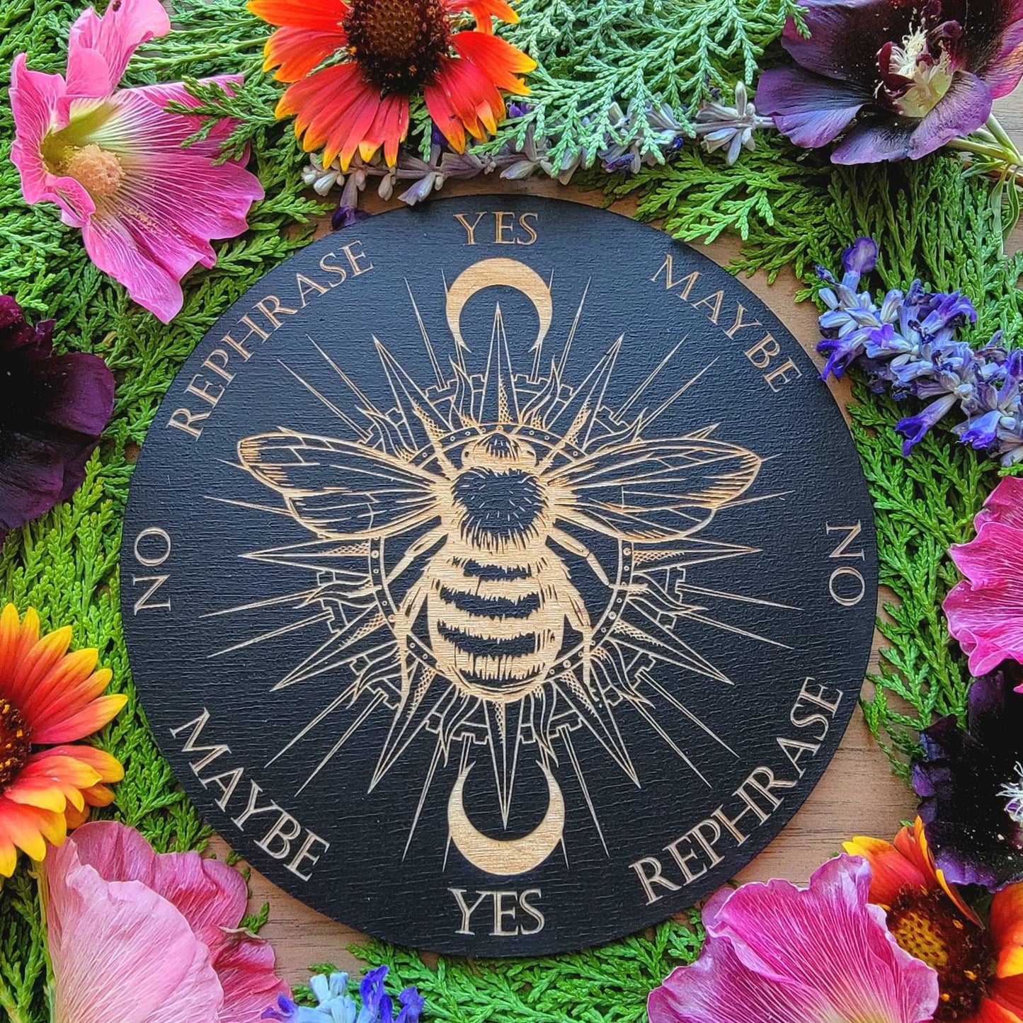 Bee the Sun wood pendulum board | laser engraved | divination | altar tile | scrying | divination | dowsing