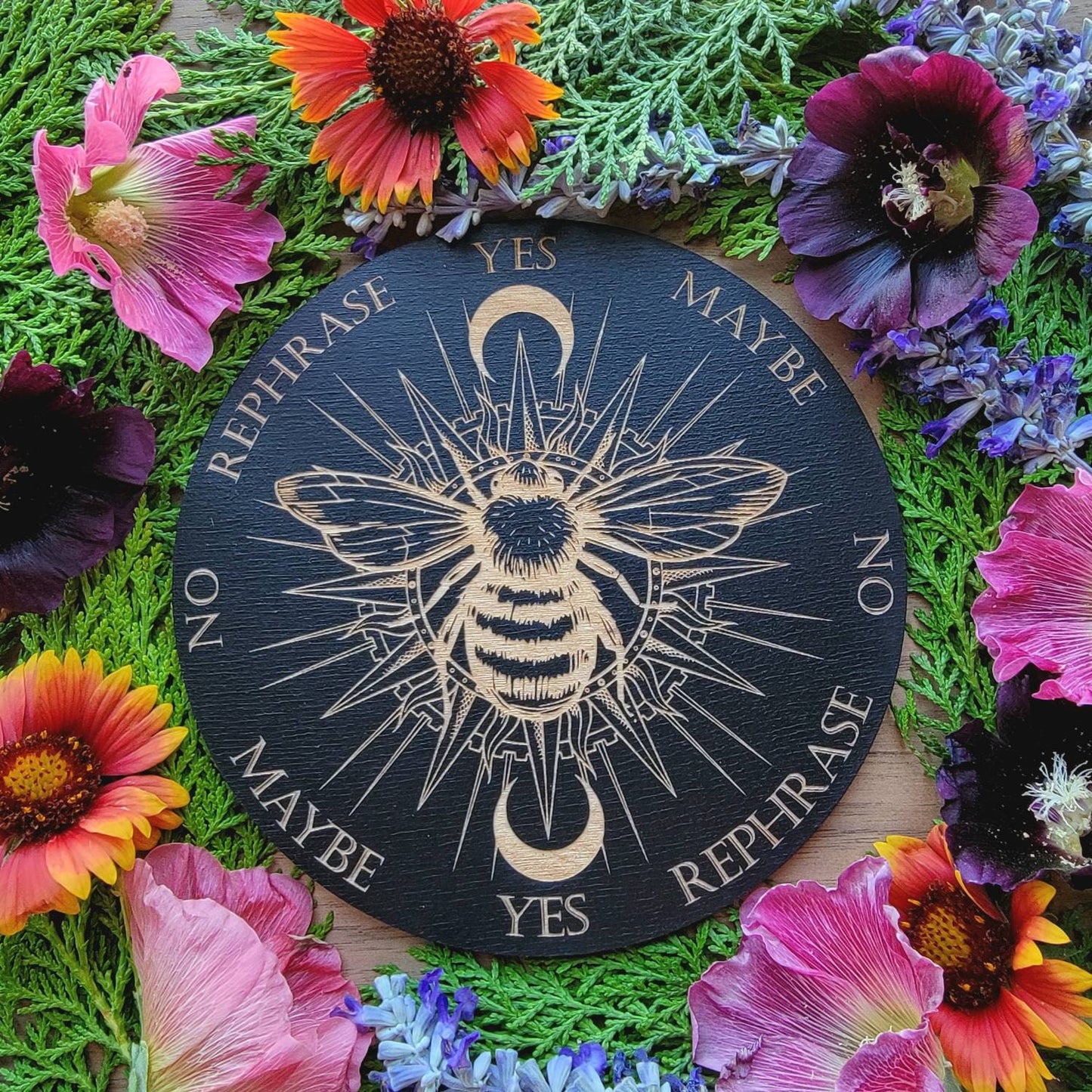 Bee the Sun wood pendulum board | laser engraved | divination | altar tile | scrying | divination | dowsing