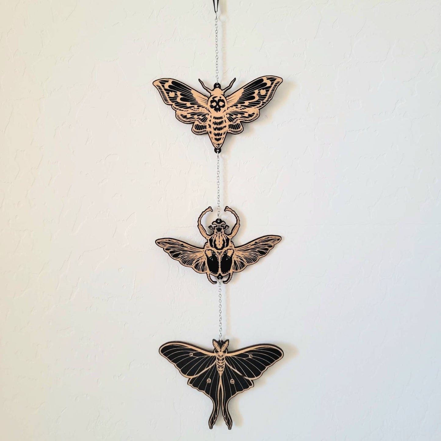 Insect Garland wood wall hanging decor | Hawkmoth | Luna Moth | Winged Beetle | Death head moth |Wood Wall art | Witchy decor |