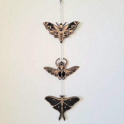 Insect Garland wood wall hanging decor | Hawkmoth | Luna Moth | Winged Beetle | Death head moth |Wood Wall art | Witchy decor |