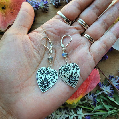 Labradorite Planchette drop Earrings | Stainless Steel with Sterling silver lever back ear wire