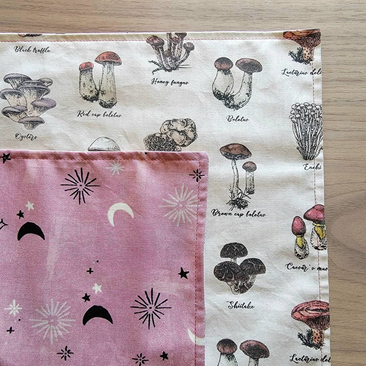 Mushroom Altar cloth for divination | Moon and Stars | Celestial | Double sided | Daily tarot spread | small altar space |