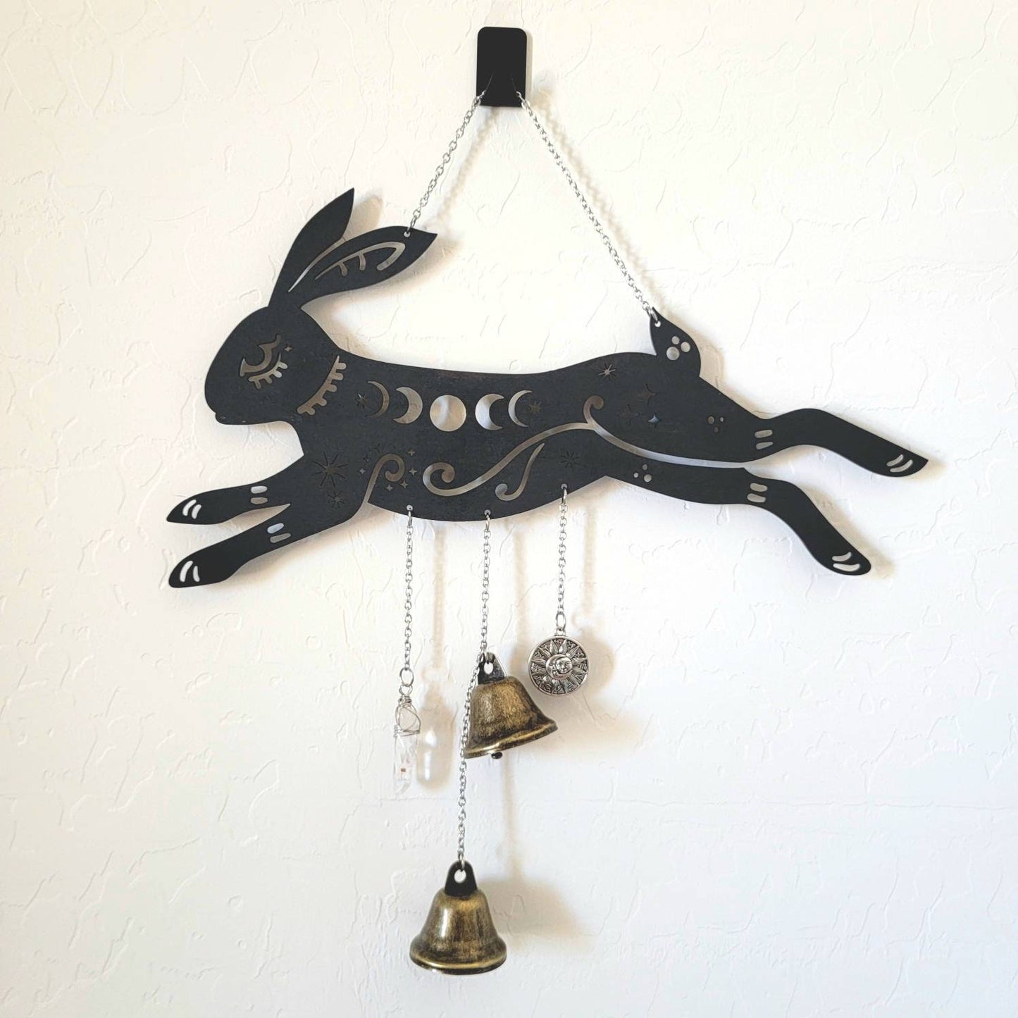 Bunny Witch Bells wood wall decor hanging |Wood Wall art | Witchy decor | Bunny Decor | Ostara Spring Altar | Easter| Halloween | Samhain