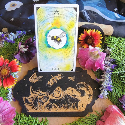 Kitten Tarot card stand | laser engraved | divination | Oracle card display | Affirmation card holder | Gift for witch |