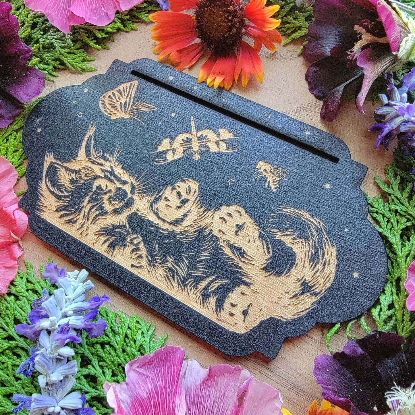 Kitten Tarot card stand | laser engraved | divination | Oracle card display | Affirmation card holder | Gift for witch |