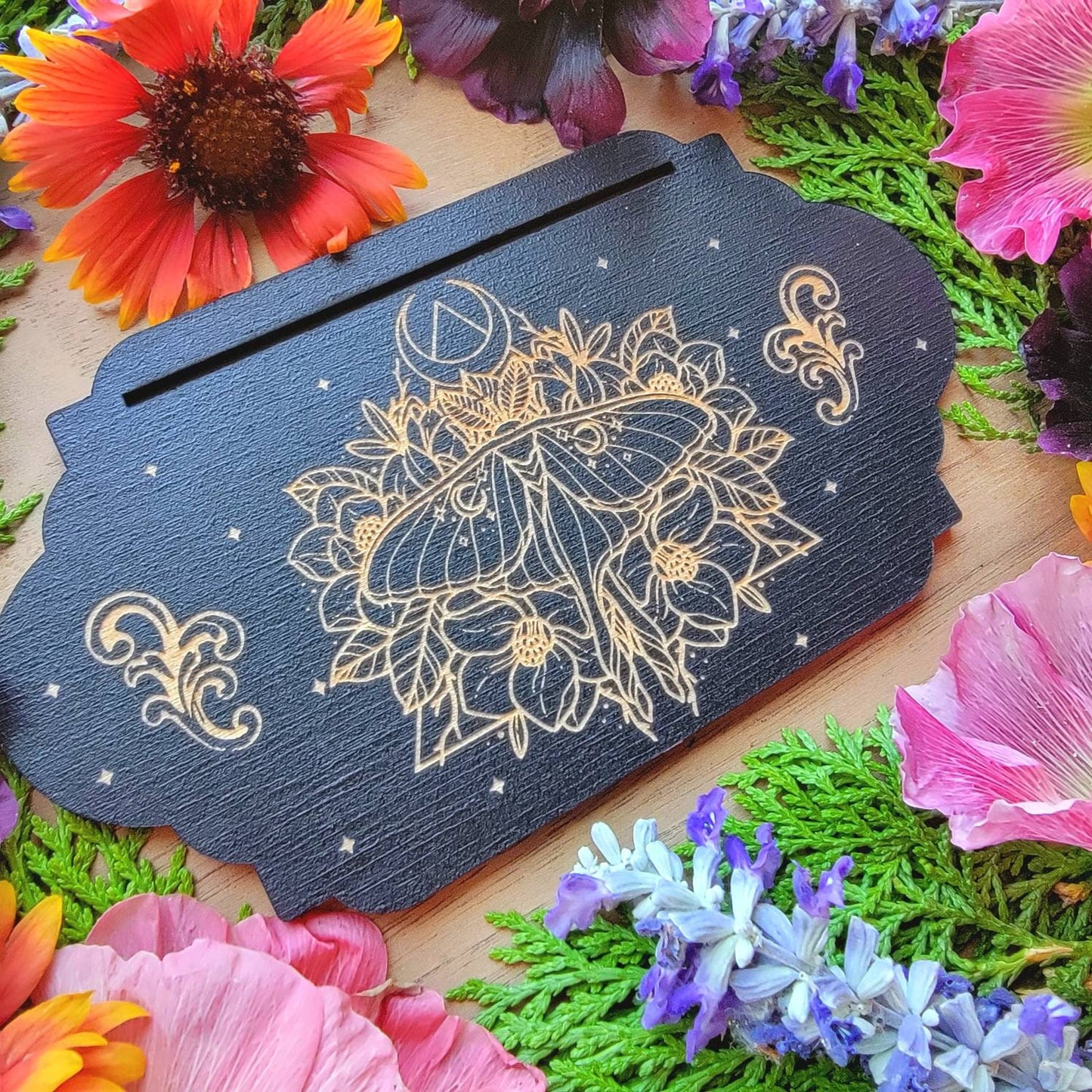 Luna Moth Tarot card stand | laser engraved | divination | Oracle card display | Affirmation card holder | Gift for witch |