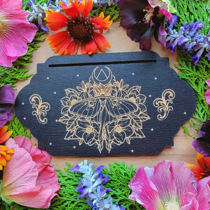 Luna Moth Tarot card stand | laser engraved | divination | Oracle card display | Affirmation card holder | Gift for witch |