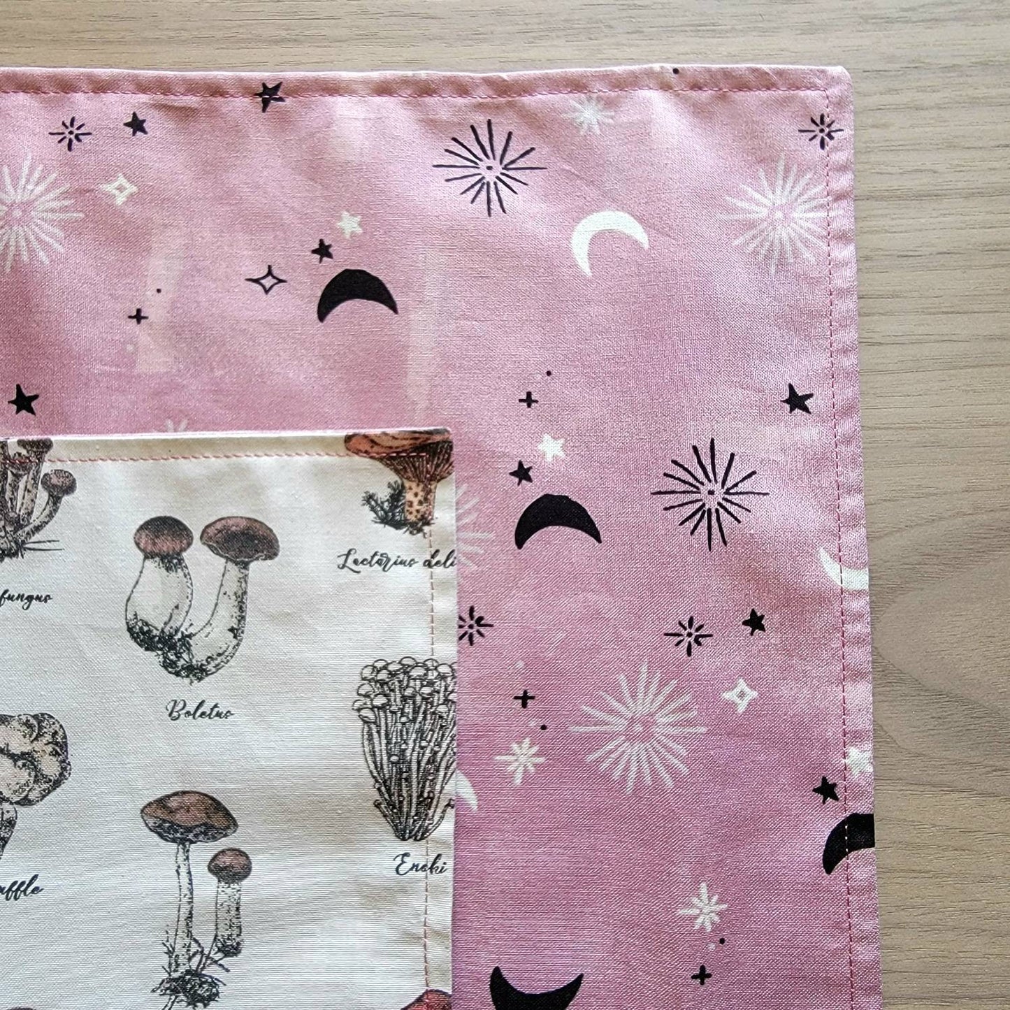 Mushroom Altar cloth for divination | Moon and Stars | Celestial | Double sided | Daily tarot spread | small altar space |