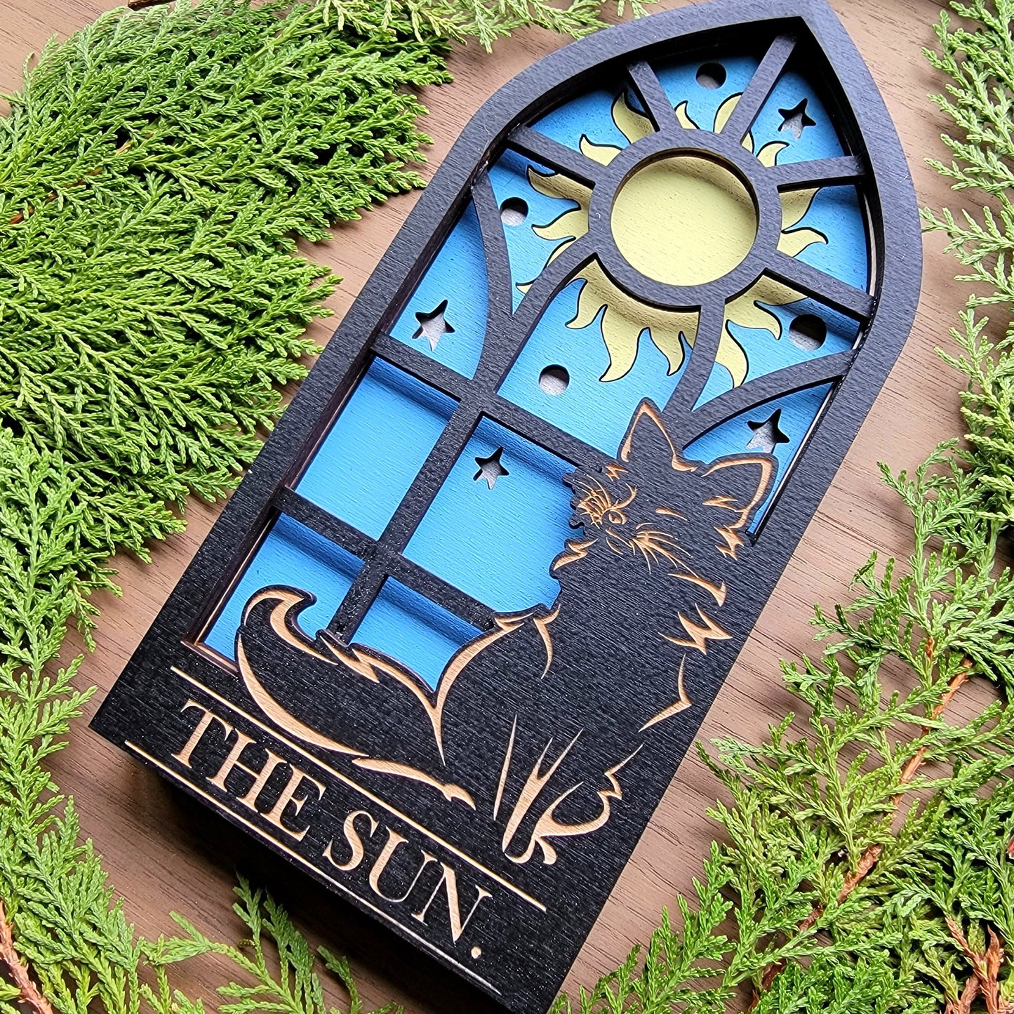 THE SUN. Tarot Fox wood wall decor hanging | Shadow box | Wooden Wall Art | Witchy decor | Altar space | Victorian Gothic window