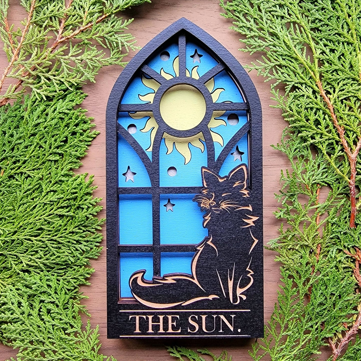 THE SUN. Tarot Fox wood wall decor hanging | Shadow box | Wooden Wall Art | Witchy decor | Altar space | Victorian Gothic window