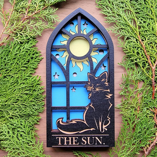 THE SUN. Tarot Fox wood wall decor hanging | Shadow box | Wooden Wall Art | Witchy decor | Altar space | Victorian Gothic window