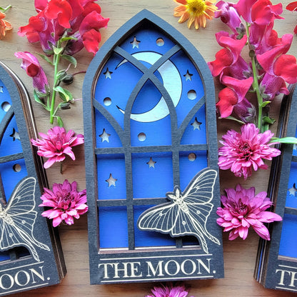 THE MOON. Tarot Luna Loth wood wall decor hanging | Shadow box | Wooden Wall Art | Witchy decor | Altar space | Victorian Gothic window