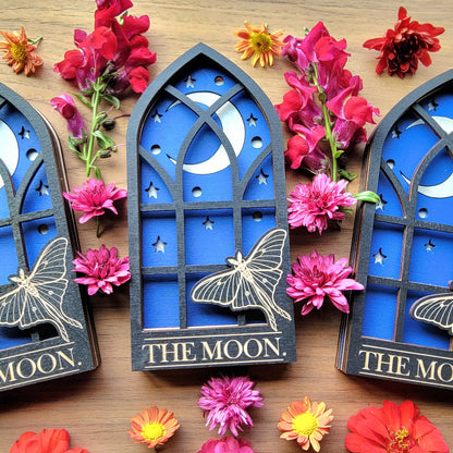 THE MOON. Tarot Luna Loth wood wall decor hanging | Shadow box | Wooden Wall Art | Witchy decor | Altar space | Victorian Gothic window