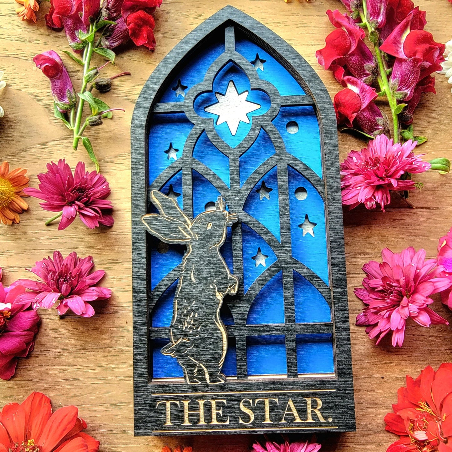 THE STAR. Tarot Bunny wood wall decor hanging | Shadow box | Ostara Wooden Wall Art | Witchy decor | Altar space | Victorian Gothic window|