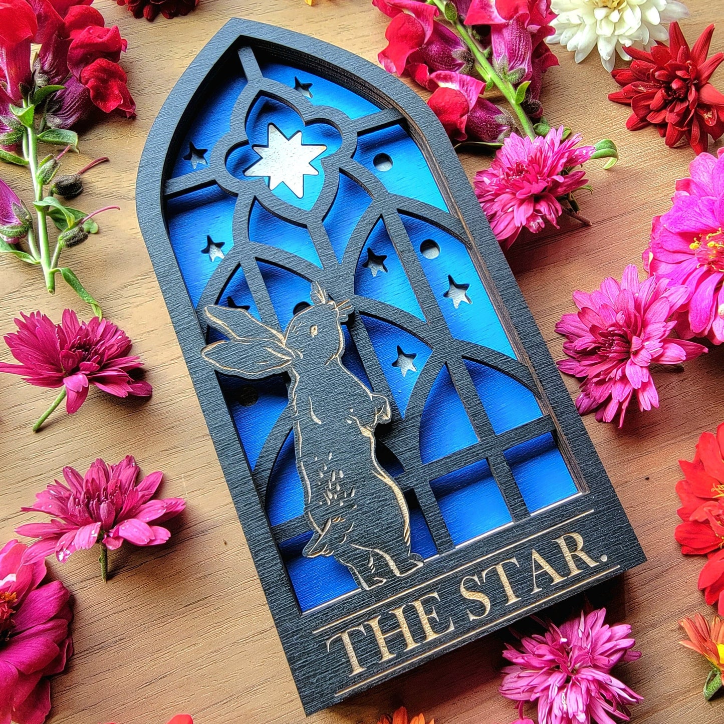 THE STAR. Tarot Bunny wood wall decor hanging | Shadow box | Ostara Wooden Wall Art | Witchy decor | Altar space | Victorian Gothic window|