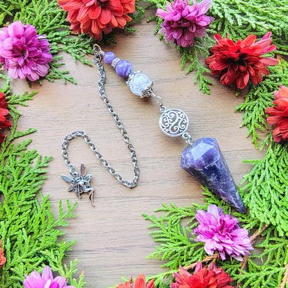 Lepidolite Pendulum | Purple Lavender stone | Fairy Fae Pixie charm | Psychic ability | intuition | divination | scying | dowsing |