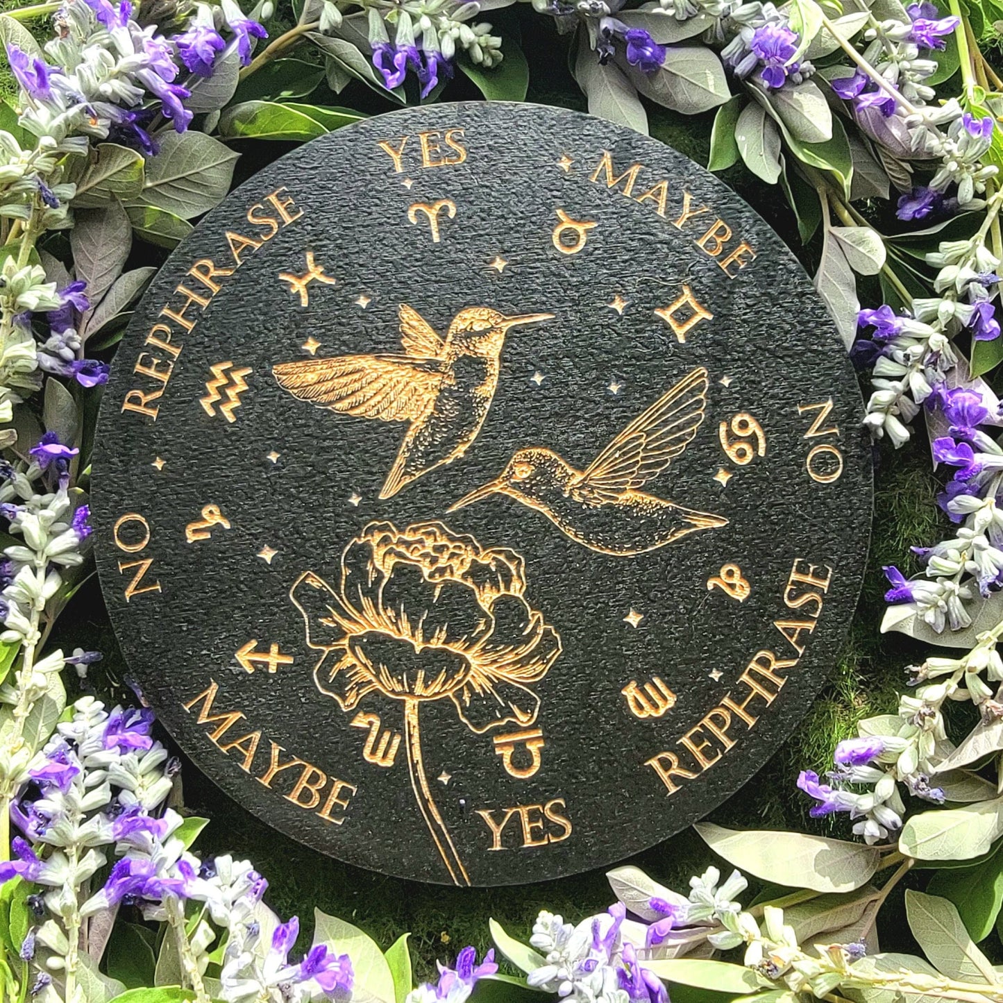 Hummingbird and Rose pendulum board | laser engraved | divination | scrying | dowsing | witch board