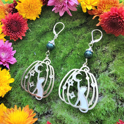 Cat Pumpkin Stainless Steel earrings | Cat and moon | Fall Autumn earrings | Mabon | Samhain