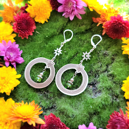 Ouroboros Stainless Steel earrings, Peridot or Citrine