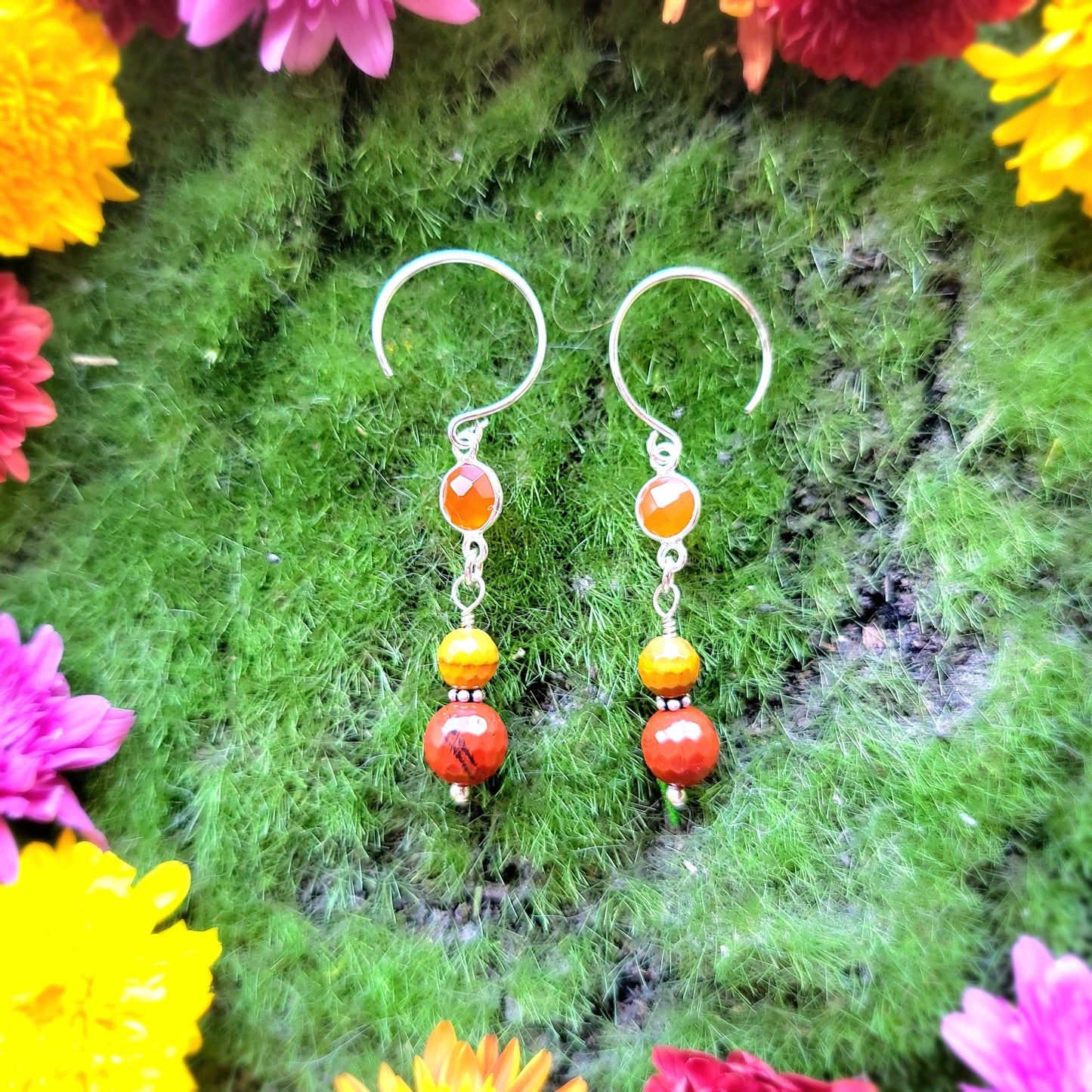 Carnelian, Mookite and Jasper Sterling Silver earrings