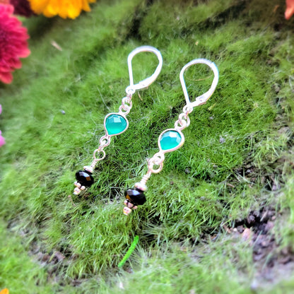 Green Onyx and Black Tourmaline Sterling Silver earrings