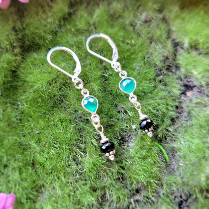 Green Onyx and Black Tourmaline Sterling Silver earrings