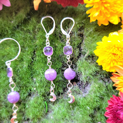 Amethyst and Lepidolite Sterling Silver earrings