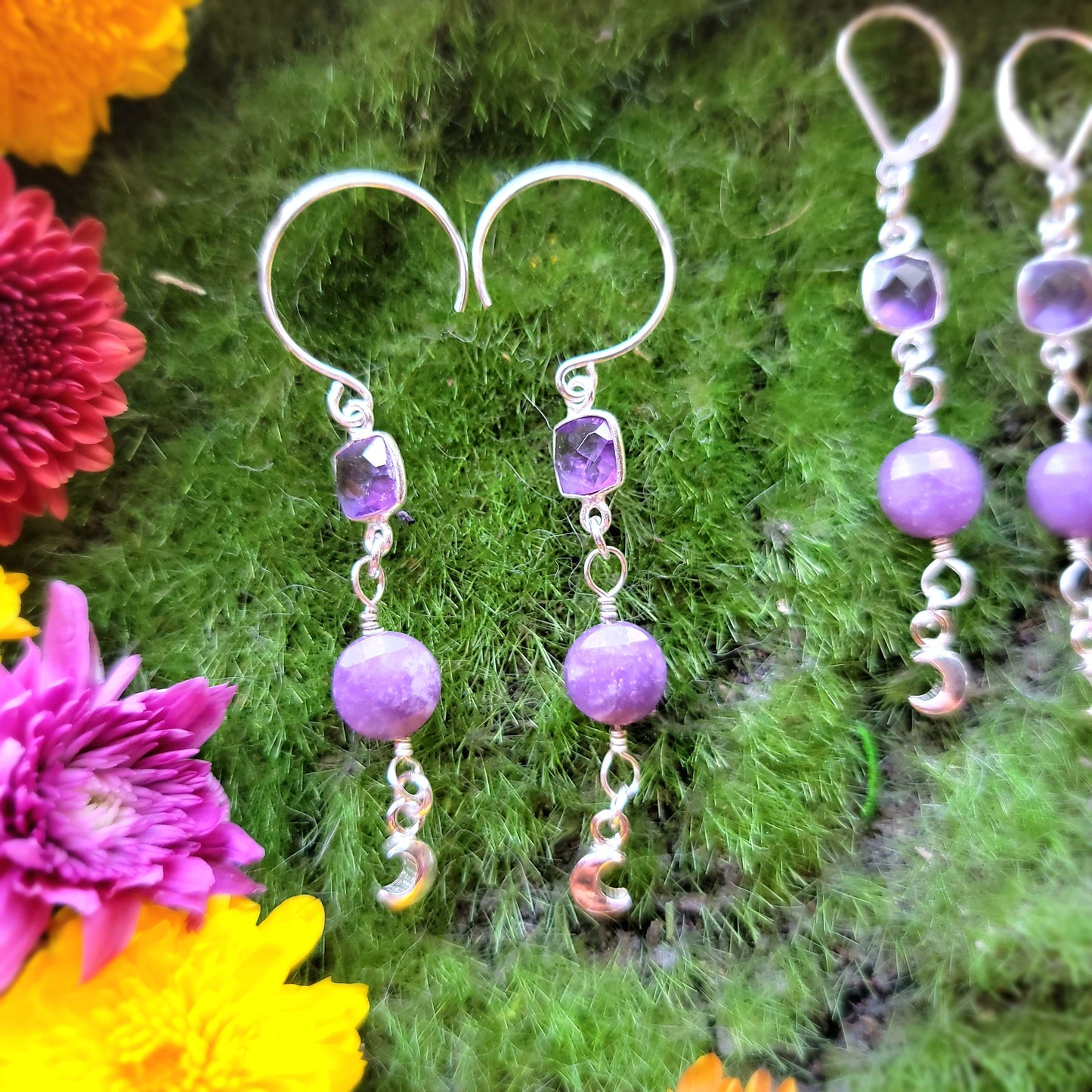 Amethyst and Lepidolite Sterling Silver earrings