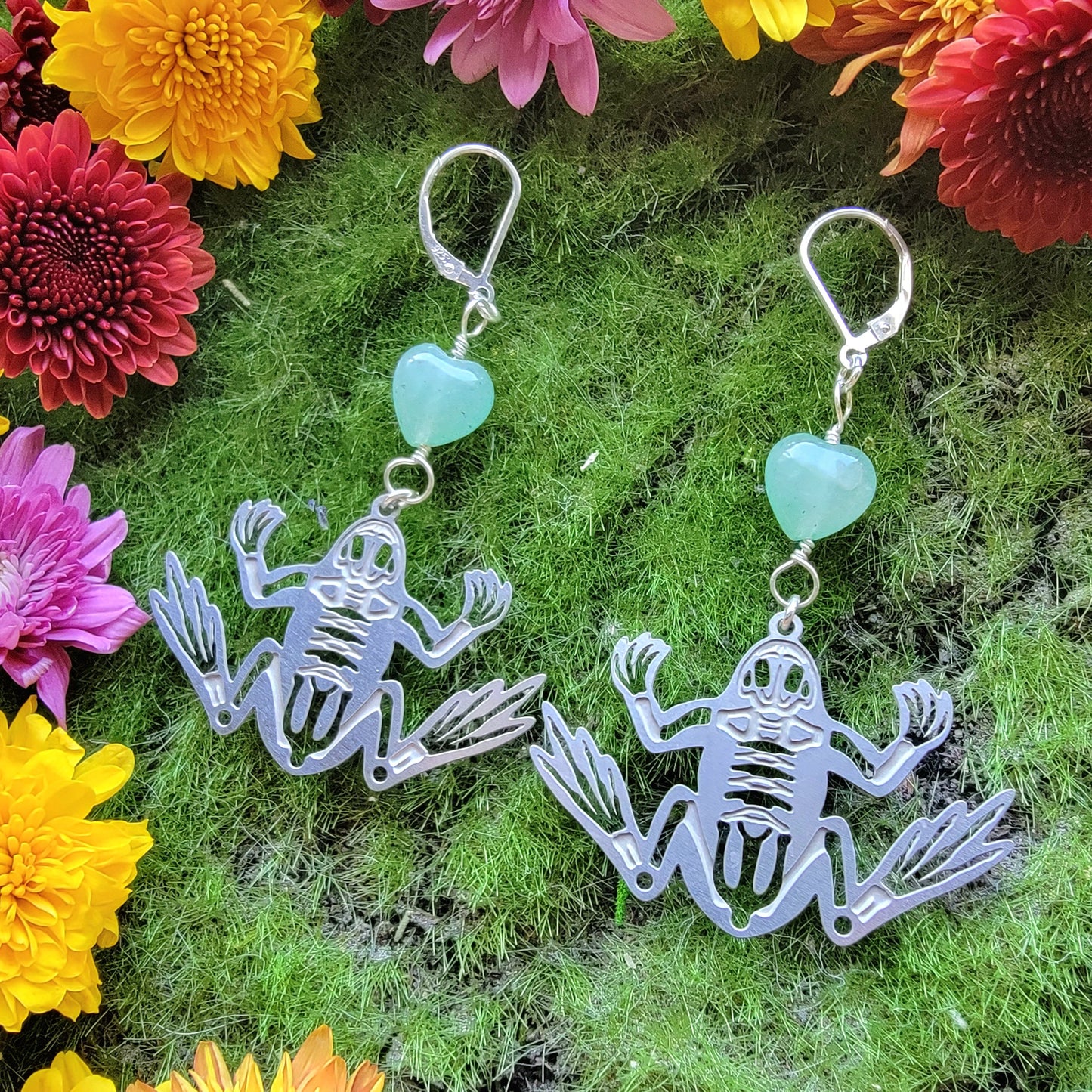 Aventurine Heart Toad Stainless Steel earrings