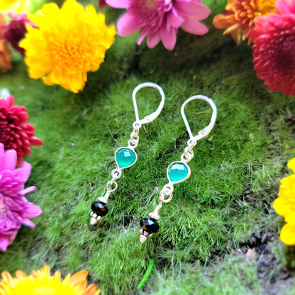 Green Onyx and Black Tourmaline Sterling Silver earrings