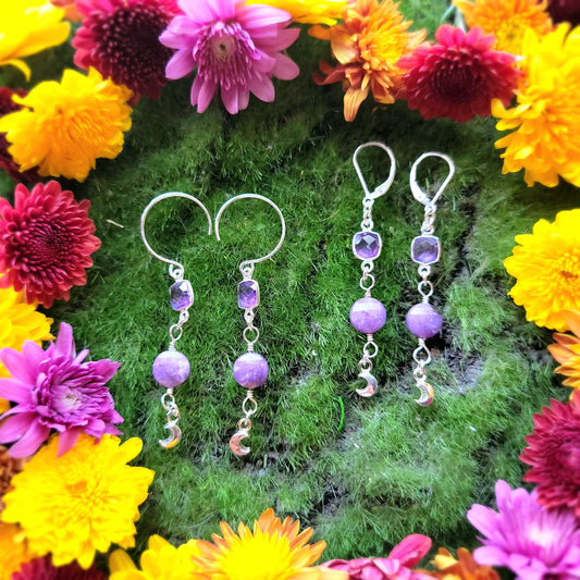 Amethyst and Lepidolite Sterling Silver earrings