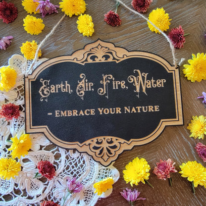 Earth, Air, Fire, Water | Wood engraved | Vintage Victorian style | Witchy sign