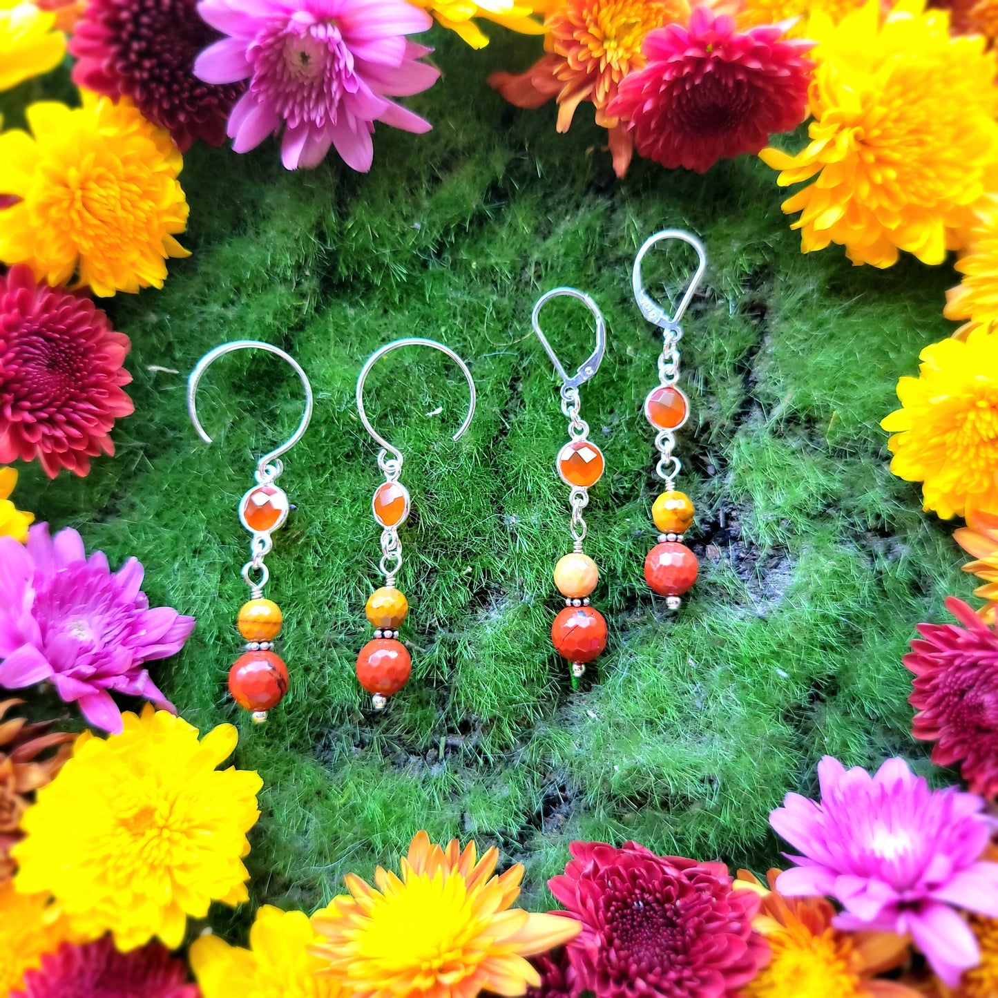 Carnelian, Mookite and Jasper Sterling Silver earrings